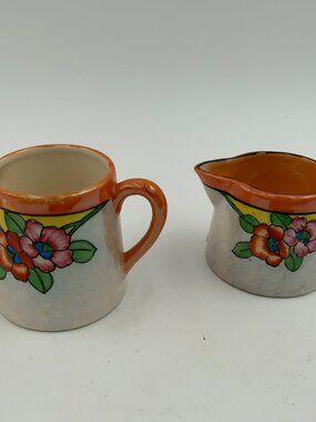 Vintage Royal Trico Nagoya Japan Sugar and Creamer Set Hand Painted Lusterware